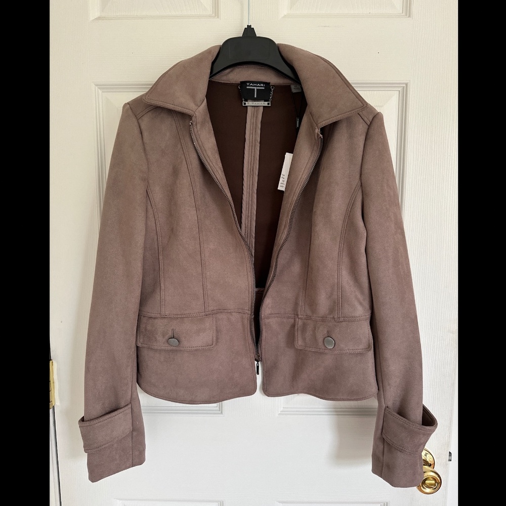 NWT, Tahari Suede Jacket, Dark Cocoa/Brown, S/P